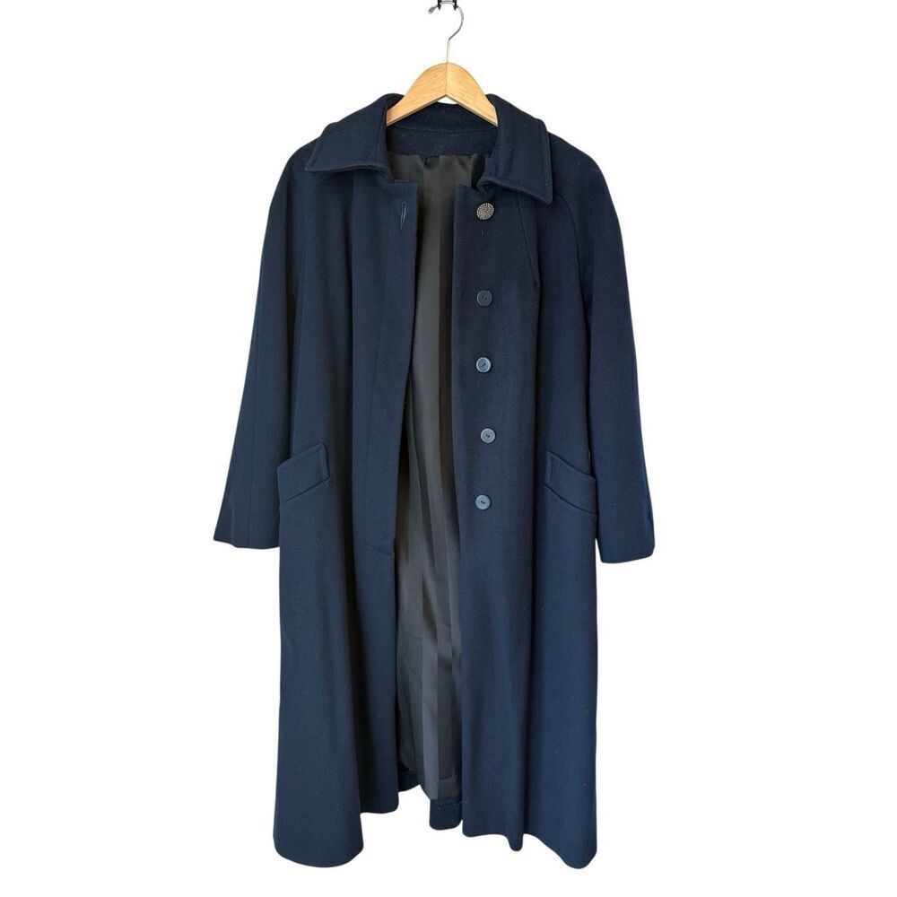 Vintage Navy Blue 100% Pure Wool Long Coat Size L/12